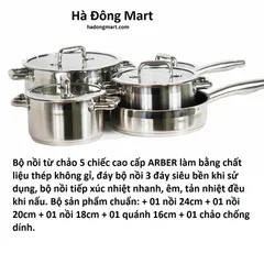 Bộ nồi Arber 5 chiếc đáy từ Inox 304 sản xuất tại Đức