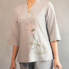 Bộ áo phật tử nữ cổ liền 1 nút vải linen Hàn Quốc - Trang phục truyền thống thoải mái cho phật tử, lý tưởng cho các lễ hội và hoạt động tại chùa