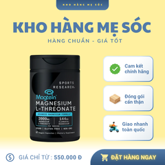Viên bổ sung Magie Sport Research Magtein L-Threonate 2000mg – Tăng cường trí nhớ, tập trung, 87 viên thực vật, chất lượng Mỹ