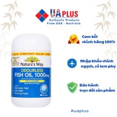 Dầu Cá Nature's Way Odourless Fish Oil 1000mg - Bổ Sung EPA, DHA Tốt Cho Mắt và Não Bộ - Hộp 80 Viên