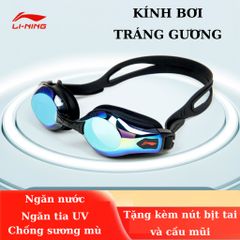 Kính bơi tráng gương LI-NING UV chống nước, chống sương mù - Bộ sản phẩm hoàn chỉnh với bịt tai và cầu mũi LXJR222