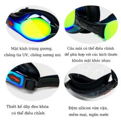 Kính bơi tráng gương LI-NING UV chống nước, chống sương mù - Bộ sản phẩm hoàn chỉnh với bịt tai và cầu mũi LXJR222