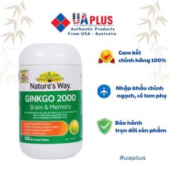 Viên uống bổ não Nature’s Way Ginkgo 2000 - Tăng cường trí nhớ và chức năng nhận thức, 120 viên, nhập khẩu Úc chính ngạch