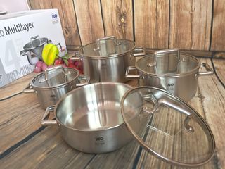 Bộ Nồi Từ Elo Multilayer 4 Chiếc Inox Cao Cấp - Nắp Kính, Dùng Được Với Mọi Loại Bếp, Nhập Khẩu Đức - Bảo Hành 6 Năm