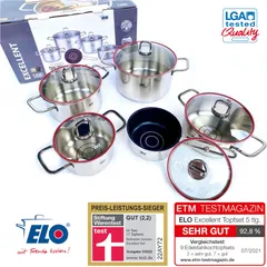 Bộ Nồi Inox Elo Excellent 5 Món Chất Liệu Thép Không Gỉ - An Toàn và Tiện Dụng Cho Mọi Loại Bếp
