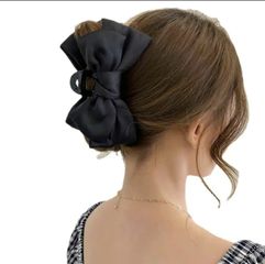 Kẹp Tóc Nơ Công Chúa Sang Trọng - Phụ Kiện Thời Trang Hợp Kim và Acrylic - Màu Đen, Đỏ, Kem - Kích Thước 11cm