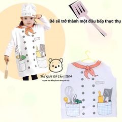 Bộ Trang Phục Bếp Cho Bé - Tạp Dề Kèm Mũ & Dụng Cụ Nấu Ăn, Đồ Chơi Sáng Tạo Cho Trẻ Từ 4-12 Tuổi