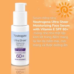 Tinh Chất Chống Nắng Neutrogena Ultra Sheer® Face Serum SPF60+ - Dưỡng ẩm, Vitamin E, Chống nắng rộng, Không để lại vết trắng