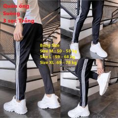 Quần Jogger Thể Thao Nỉ Unisex - Suông 3 Sọc Trắng, Thích Hợp Cho Nam Nữ (40-86kg), Dễ Phối Đồ, Thời Trang Năng Động