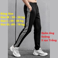 Quần Jogger Thể Thao Nỉ Unisex - Suông 3 Sọc Trắng, Thích Hợp Cho Nam Nữ (40-86kg), Dễ Phối Đồ, Thời Trang Năng Động