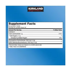 Viên uống bổ khớp Kirkland Signature Glucosamine HCL & MSM 1500mg - Hỗ trợ sức khỏe xương khớp, 375 viên Mỹ