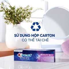 Kem Đánh Răng Crest 3D White Radiant Mint 93g - Làm Trắng Răng, Ngăn Ngừa Sâu Răng, Lành Tính, Hương Bạc Hà Tươi Mát