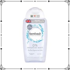 Dung dịch vệ sinh phụ nữ Femfresh 0% Sensitive Wash 250ml - Sạch sẽ, nhẹ nhàng cho da nhạy cảm, thuần chay, dưỡng ẩm, tươi mát 24h