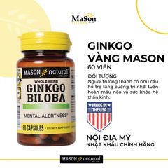 Viên uống Ginkgo Biloba Mason Natural - Hỗ trợ tăng cường trí nhớ & tuần hoàn máu não, cải thiện sức khỏe thần kinh Mỹ