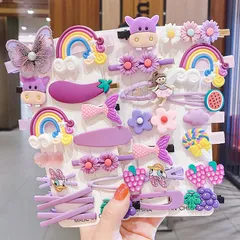 Set Kẹp Tóc  Cho Bé Gái 14 Chi Tiết Mẫu Mới Màu Tím Nhiều Họa Tiết Hoạt Hình Đáng Yêu