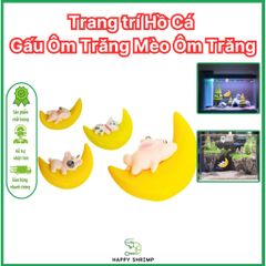 Trang trí Hồ Cá Gấu Ôm Trăng và Mèo Ôm Trăng - Phụ Kiện Dễ Thương Cho Bể Cá Thủy Sinh, Chất Liệu Resin An Toàn