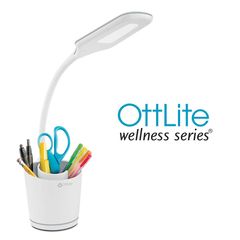Đèn Bàn LED OttLite ClearSun Hỗ Trợ Sạc USB - Thiết Kế Hiện Đại Chống Cận, 3 Mức Sáng, Cổ Điều Chỉnh, Tổ Chức Ngăn Nắp
