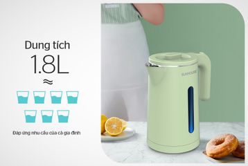 Ấm Siêu Tốc Inox 2 Lớp 1.8L SUNHOUSE SHD1353 - Công Suất 1500W, Đế Xoay 360 Độ, Tự Động Tắt, Bảo Hành 12 Tháng