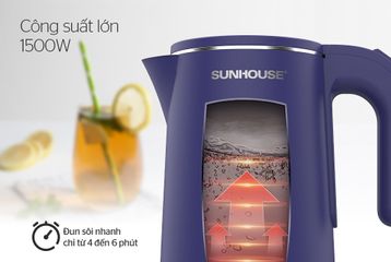 Ấm Siêu Tốc Inox 2 Lớp 1.8L Sunhouse SHD1355 - Công Suất 1500W, Tự Động Tắt, Đế Xoay 360 Độ, Màu Xanh Than, Bảo Hành 12 Tháng