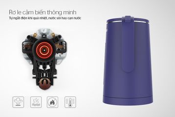 Ấm Siêu Tốc Inox 2 Lớp 1.8L Sunhouse SHD1355 - Công Suất 1500W, Tự Động Tắt, Đế Xoay 360 Độ, Màu Xanh Than, Bảo Hành 12 Tháng