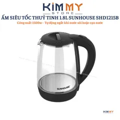Ấm Siêu Tốc Thủy Tinh 1.8L Sunhouse SHD1215B - Công Suất 1800W, Thiết Kế Đen Hiện Đại, Đế Xoay 360 Độ, Tự Ngắt Khi Nước Sôi