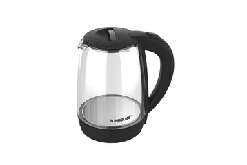 Ấm Siêu Tốc Thủy Tinh 1.8L Sunhouse SHD1215B - Công Suất 1800W, Thiết Kế Đen Hiện Đại, Đế Xoay 360 Độ, Tự Ngắt Khi Nước Sôi
