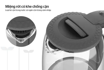 Ấm Siêu Tốc Thủy Tinh 1.8L Sunhouse SHD1215B - Công Suất 1800W, Thiết Kế Đen Hiện Đại, Đế Xoay 360 Độ, Tự Ngắt Khi Nước Sôi