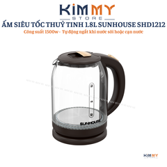 Bình Đun Siêu Tốc Sunhouse SHD1212 1.8L Thủy Tinh 1500W - Đế Xoay 360 Độ, Tự Động Ngắt Khi Nước Sôi, An Toàn và Tiện Lợi