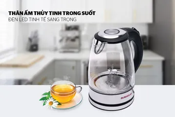 Ấm Siêu Tốc Thủy Tinh 1.7L SUNHOUSE SHD1217 - Công Suất 1850W, Đế Xoay 360 Độ, Hoa Văn Đen, Bảo Hành 12 Tháng