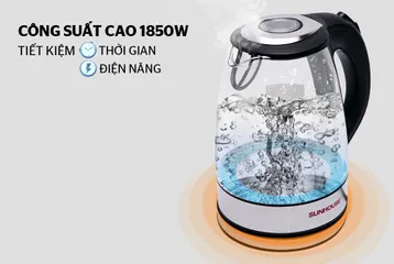 Ấm Siêu Tốc Thủy Tinh 1.7L SUNHOUSE SHD1217 - Công Suất 1850W, Đế Xoay 360 Độ, Hoa Văn Đen, Bảo Hành 12 Tháng