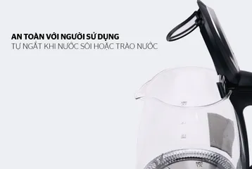 Ấm Siêu Tốc Thủy Tinh 1.7L SUNHOUSE SHD1217 - Công Suất 1850W, Đế Xoay 360 Độ, Hoa Văn Đen, Bảo Hành 12 Tháng
