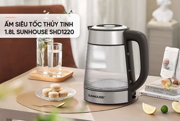 Ấm Siêu Tốc Thủy Tinh Sunhouse SHD1220 - Dung Tích 1.8L, Công Suất 1850W, Đế Xoay 360 Độ, Bảo Hành 12 Tháng