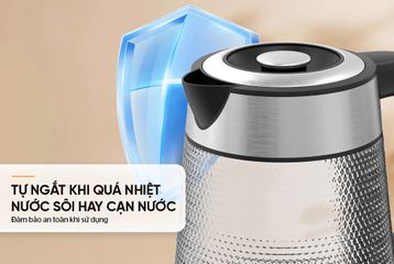 Ấm Siêu Tốc Thủy Tinh Sunhouse SHD1220 - Dung Tích 1.8L, Công Suất 1850W, Đế Xoay 360 Độ, Bảo Hành 12 Tháng