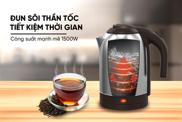 Ấm Siêu Tốc Inox 1.8L Sunhouse SHD1185 - Công Suất 1500W, Đế Tiếp Điện Xoay 360 Độ - Bình Đun Nước An Toàn và Tiết Kiệm Điện