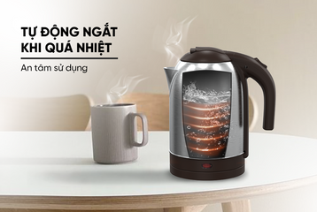 Ấm Siêu Tốc Inox 1.8L Sunhouse SHD1185 - Công Suất 1500W, Đế Tiếp Điện Xoay 360 Độ - Bình Đun Nước An Toàn và Tiết Kiệm Điện