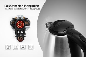 Ấm Siêu Tốc INOX 1.8L SUNHOUSE SHD1182 - Công Suất 1500W, Đun Nước Nhanh Chóng, Đế Xoay 360 Độ, Bảo Hành 12 Tháng