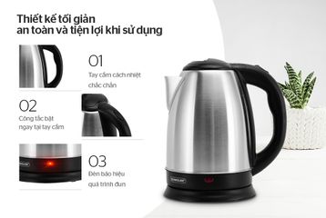 Ấm Siêu Tốc INOX 1.8L SUNHOUSE SHD1182 - Công Suất 1500W, Đun Nước Nhanh Chóng, Đế Xoay 360 Độ, Bảo Hành 12 Tháng
