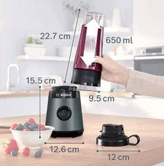 Máy Xay Sinh Tố Bosch Mini MMB2111S - Công Suất 450W, Dung Tích 0.6L, Lưỡi Dao Thép Không Gỉ, Dễ Dàng Sử Dụng & Vệ Sinh
