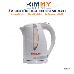 Ấm Siêu Tốc Nhựa 1.7L Sunhouse SHD1300 Trắng - Công Suất 1850W, Đế Xoay 360 Độ, Bảo Hành 12 Tháng