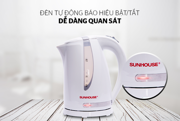 Ấm Siêu Tốc Nhựa 1.7L Sunhouse SHD1300 Trắng - Công Suất 1850W, Đế Xoay 360 Độ, Bảo Hành 12 Tháng