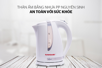 Ấm Siêu Tốc Nhựa 1.7L Sunhouse SHD1300 Trắng - Công Suất 1850W, Đế Xoay 360 Độ, Bảo Hành 12 Tháng