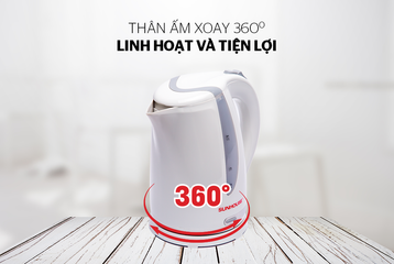 Ấm Siêu Tốc Nhựa 1.7L Sunhouse SHD1300 Trắng - Công Suất 1850W, Đế Xoay 360 Độ, Bảo Hành 12 Tháng