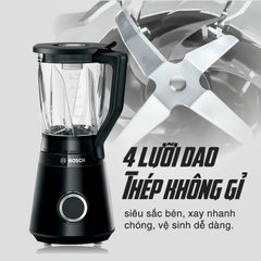 Máy xay sinh tố Bosch MMB6176B - Động cơ 1200W, cối thủy tinh ThermoSafe 1.5L, xay mịn thực phẩm nóng/lạnh dễ dàng