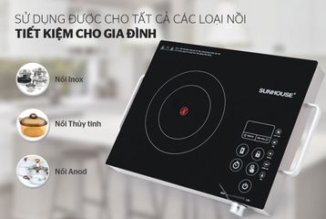 Bếp Hồng Ngoại Cảm Ứng Sunhouse SHD6017 - Công Suất 2000W, Kích Thước 360x280mm, Đa Năng Sử Dụng Tất Cả Nồi