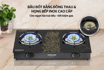 Bếp Gas Dương Kính SUNHOUSE SHB2106 - Đánh Lửa Nhanh, Tiết Kiệm Gas, Dễ Vệ Sinh - Đầu Đốt Đồng Bền Bỉ 12 Tháng