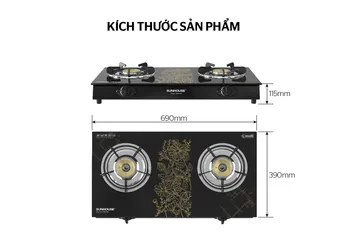 Bếp Gas Dương Kính SUNHOUSE SHB2106 - Đánh Lửa Nhanh, Tiết Kiệm Gas, Dễ Vệ Sinh - Đầu Đốt Đồng Bền Bỉ 12 Tháng