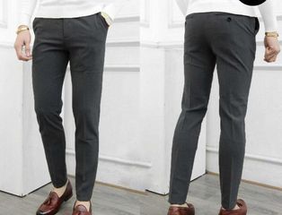 Quần Tây Nam Kiểu Hàn Quốc Dáng Ôm Màu Xám Tiêu Đậm - Chống Nhăn, Vải Co Giãn Thoải Mái, Thời Trang Sang Trọng cho Công Sở và Tiệc Tùng