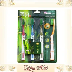 Bàn Chải Đánh Răng Hàn Quốc Bamboo Salt - Vỉ 4 Cây Tinh Chất Muối Tre Giúp Sạch Răng Kháng Khuẩn, Ngừa Sâu Răng