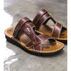 Dép Sandal Nam Da Bò Thật Siêu Bền - Đế Cao Su Chống Nước, Thiết Kế Thoáng Mát, Thời Trang Mới Màu Nâu Cho Mọi Lứa Tuổi