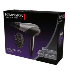 Máy Sấy Tóc Remington Ionic D3190S 2200W - Sấy Nhanh, Công Nghệ Ion Giúp Tóc Mượt Mà, Màu Xám Đen, Phụ Kiện Đầy Đủ